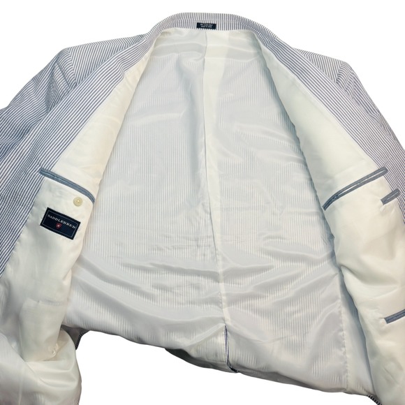 Saddlebred Mens Seersucker Blazer Jacket Blue White Stripe Cotton 54R Easter - Picture 8 of 15